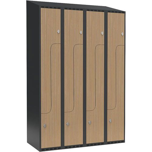 7042424671049 - Z-Spind Fydor 4 Abteile grau Eiche B 1200 mm 4 Abteile schräge Dachform Vorhängeschloss kaiserkraft 7042424671049 - Z-Spind Fydor 4 Abteile grau Eiche B 1200 mm 4 Abteile schräge Dachform Vorhängeschloss kaiserkraft