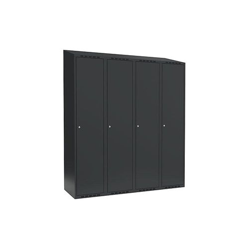 7042424429268 - Spind Fydor 4 Abteile grau B 1200 mm 4 Abteile schräge Dachform Zylinderschloss kaiserkraft