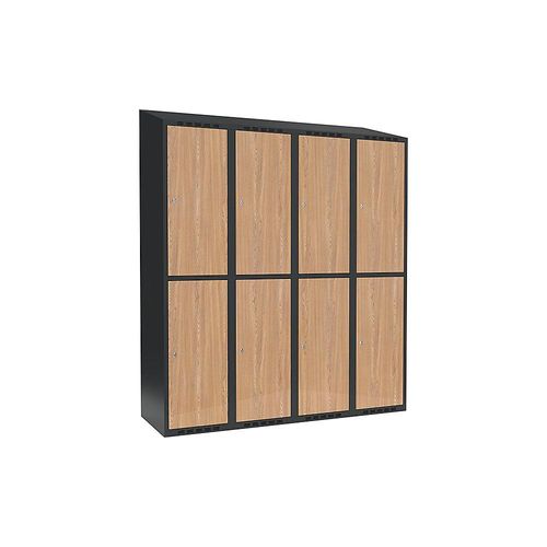 7042424848908 - Doppelstock-Spind Fydor 4 Abteile grau   Eiche B 1200 mm 4 Abteile schräge Dachform Zylinderschloss kaiserkraft