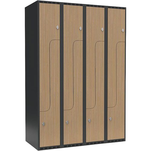 7042424571660 - Z-Spind Fydor 4 Abteile grau   Eiche B 1200 mm 4 Abteile flache Dachform Vorhängeschloss kaiserkraft