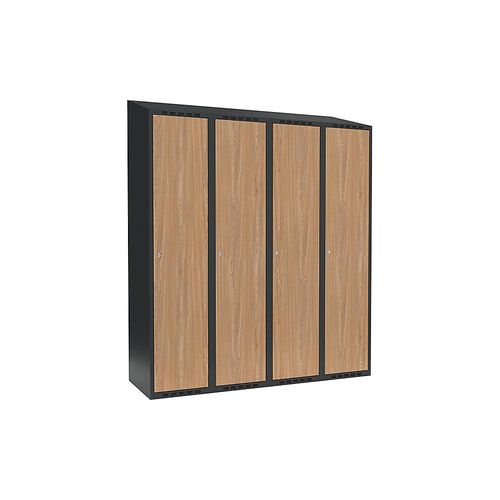 7042424666793 - Spind Fydor 4 Abteile grau   Eiche B 1200 mm 4 Abteile schräge Dachform Zylinderschloss kaiserkraft