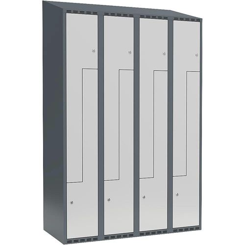 7042424847345 - Z-Spind Fydor 4 Abteile blaugrau   lichtgrau B 1200 mm 4 Abteile schräge Dachform Zylinderschloss kaiserkraft