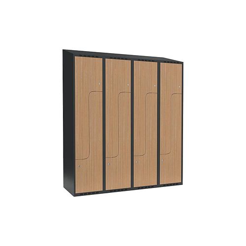 7042424849042 - Z-Spind Fydor 4 Abteile grau   Eiche B 1200 mm 4 Abteile schräge Dachform Zylinderschloss kaiserkraft