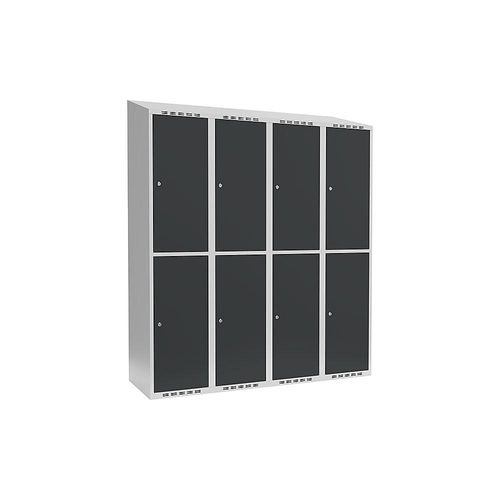 7042423035170 - Doppelstock-Spind Fydor 4 Abteile lichtgrau   grau B 1200 mm 4 Abteile schräge Dachform Zylinderschloss kaiserkraft