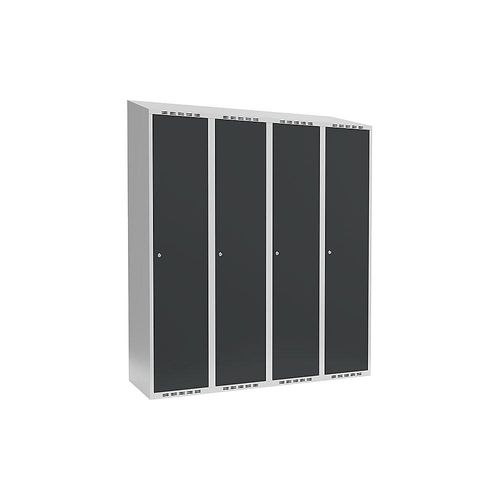 7042423060165 - Spind Fydor 4 Abteile lichtgrau   grau B 1200 mm 4 Abteile schräge Dachform Zylinderschloss kaiserkraft