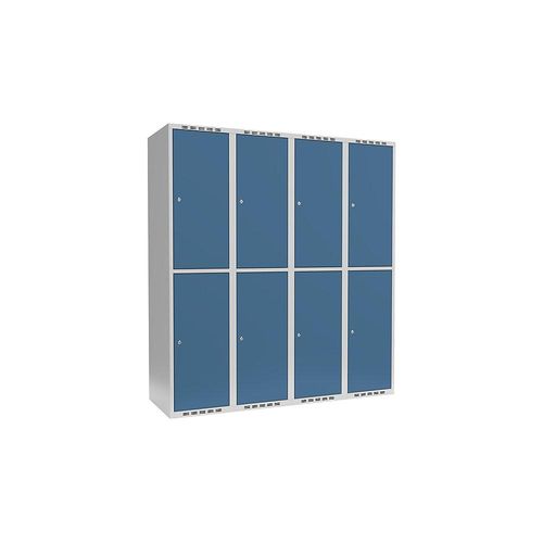 7042424853018 - Doppelstock-Spind Fydor 4 Abteile lichtgrau   brillantblau B 1200 mm 4 Abteile flache Dachform Zylinderschloss kaiserkraft