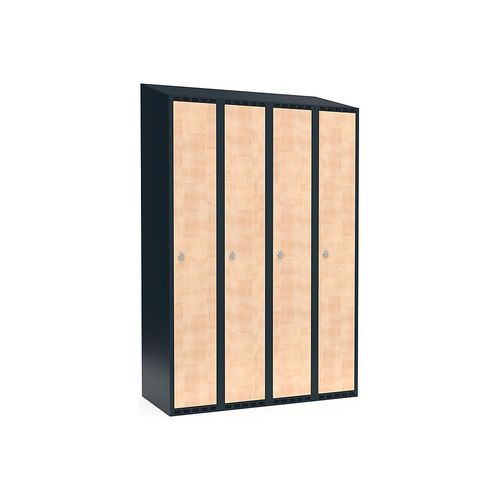 7042424667127 - Spind Fydor 4 Abteile grau   Birke B 1200 mm 4 Abteile schräge Dachform Vorhängeschloss kaiserkraft