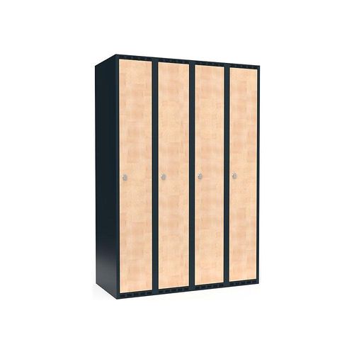 7042424804669 - Spind Fydor 4 Abteile grau   Birke B 1200 mm 4 Abteile flache Dachform Vorhängeschloss kaiserkraft