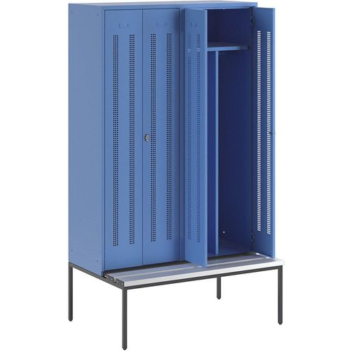 4250618235011 - Schwarz-Weiß-Spind Berlin 1 mit Sitzbank 2 Abteile lichtblau B 1200 mm untergebaut Kunststoff Wolf