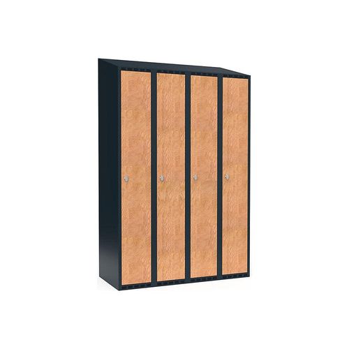 7042424423655 - Spind Fydor 4 Abteile grau   Eiche B 1200 mm 4 Abteile schräge Dachform Vorhängeschloss kaiserkraft