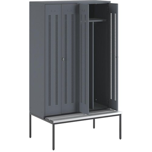 4250618235059 - Schwarz-Weiß-Spind Berlin 1 mit Sitzbank 2 Abteile blaugrau B 1200 mm untergebaut Kunststoff Wolf