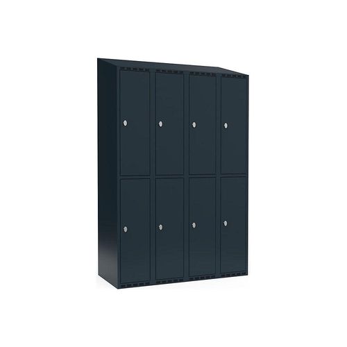 7042424833966 - Doppelstock-Spind Fydor 4 Abteile grau B 1200 mm 4 Abteile schräge Dachform Vorhängeschloss kaiserkraft