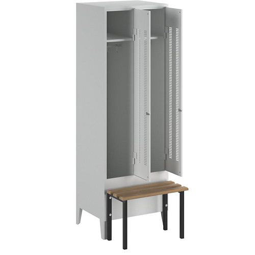 4250618234069 - Kleiderspind mit vorgebauter Bank Lochblech-Türen Abteilbreite 300 mm 2 Abteile lichtgrau 4250618234069 - Kleiderspind mit vorgebauter Bank Lochblech-Türen Abteilbreite 300 mm 2 Abteile lichtgrau