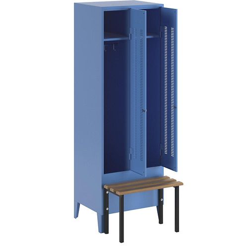 4250618234021 - Kleiderspind mit vorgebauter Bank Lochblech-Türen Abteilbreite 300 mm 2 Abteile lichtblau 4250618234021 - Kleiderspind mit vorgebauter Bank Lochblech-Türen Abteilbreite 300 mm 2 Abteile lichtblau
