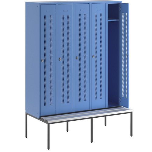 4250618235639 - Kleiderspind mit untergebauter Bank Lochblech-Türen Abteilbreite 300 mm 5 Abteile lichtblau 4250618235639 - Kleiderspind mit untergebauter Bank Lochblech-Türen Abteilbreite 300 mm 5 Abteile lichtblau