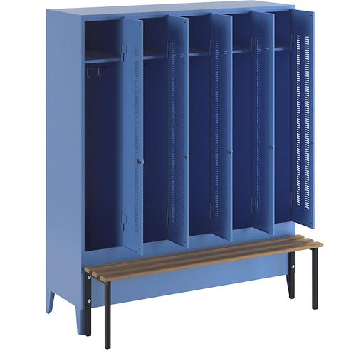 4250618234595 - Kleiderspind mit vorgebauter Bank Lochblech-Türen Abteilbreite 300 mm 5 Abteile lichtblau 4250618234595 - Kleiderspind mit vorgebauter Bank Lochblech-Türen Abteilbreite 300 mm 5 Abteile lichtblau