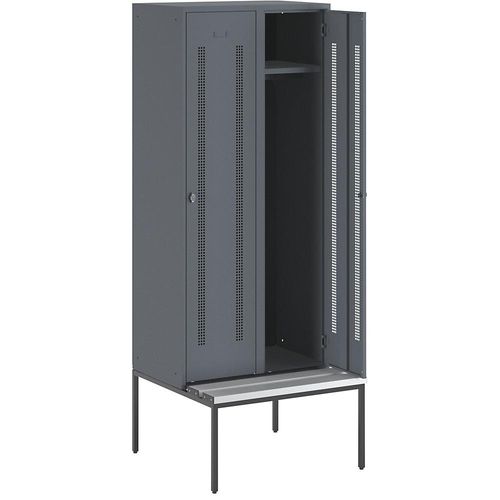 4250618234960 - Kleiderspind mit untergebauter Bank Lochblech-Türen Abteilbreite 400 mm 2 Abteile blaugrau 4250618234960 - Kleiderspind mit untergebauter Bank Lochblech-Türen Abteilbreite 400 mm 2 Abteile blaugrau