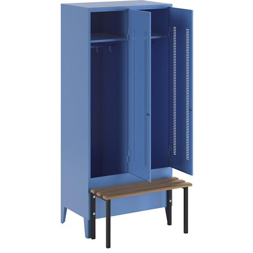 4250618234137 - Kleiderspind mit vorgebauter Bank Lochblech-Türen Abteilbreite 400 mm 2 Abteile lichtblau 4250618234137 - Kleiderspind mit vorgebauter Bank Lochblech-Türen Abteilbreite 400 mm 2 Abteile lichtblau