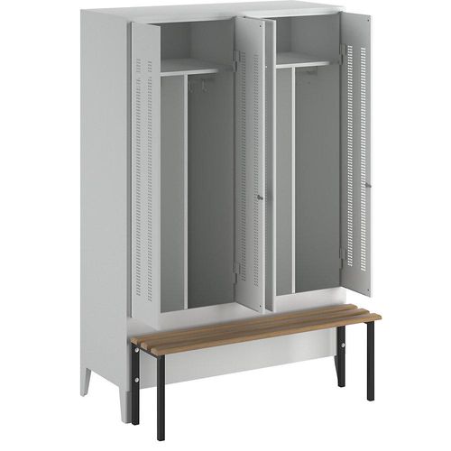 4250618234236 - Schwarz-Weiß-Spind Berlin 1 mit Sitzbank 2 Abteile lichtgrau B 1200 mm vorgebaut Buchenholz Wolf