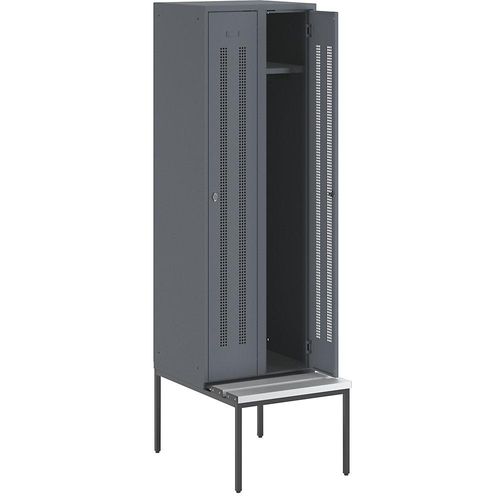 4250618234793 - Kleiderspind mit untergebauter Bank Lochblech-Türen Abteilbreite 300 mm 2 Abteile blaugrau