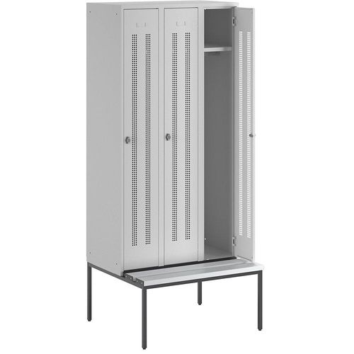 4250618235165 - Kleiderspind mit untergebauter Bank Lochblech-Türen Abteilbreite 300 mm 3 Abteile lichtgrau 4250618235165 - Kleiderspind mit untergebauter Bank Lochblech-Türen Abteilbreite 300 mm 3 Abteile lichtgrau