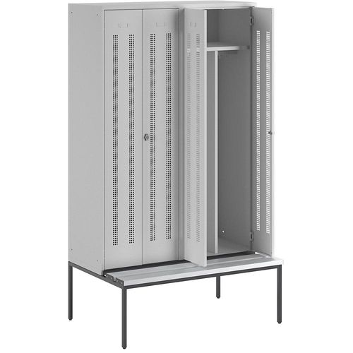 4250618235073 - Schwarz-Weiß-Spind Berlin 1 mit Sitzbank 2 Abteile lichtgrau B 1200 mm untergebaut Kunststoff Wolf 4250618235073 - Schwarz-Weiß-Spind Berlin 1 mit Sitzbank 2 Abteile lichtgrau B 1200 mm untergebaut Kunststoff Wolf