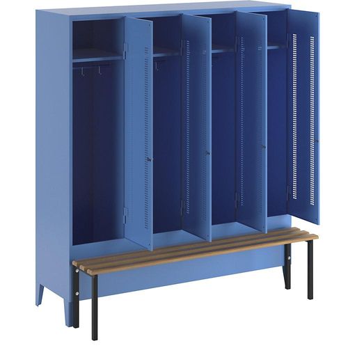 4250618234533 - Kleiderspind mit vorgebauter Bank Lochblech-Türen Abteilbreite 400 mm 4 Abteile lichtblau