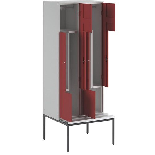 4250618221274 - Z-Garderobenschrank mit Sitzbank HxBxT 2140 x 800 x 500 mm 4 Abteile Türen feuerrot