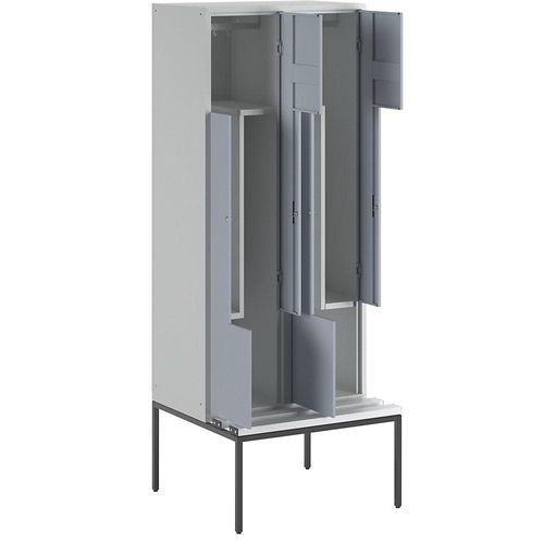 4250618252810 - Z-Garderobenschrank mit Sitzbank HxBxT 2140 x 800 x 500 mm 4 Abteile Türen silbergrau 4250618252810 - Z-Garderobenschrank mit Sitzbank HxBxT 2140 x 800 x 500 mm 4 Abteile Türen silbergrau