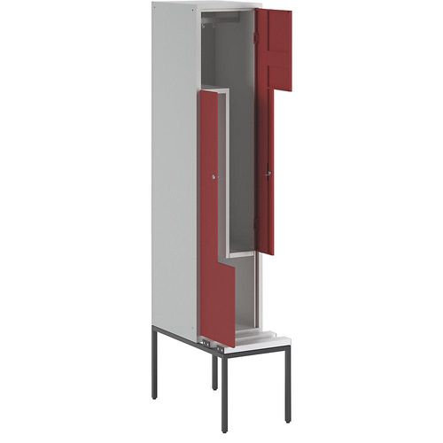 4250618221199 - Z-Garderobenschrank mit Sitzbank HxBxT 2140 x 400 x 500 mm 2 Abteile Türen feuerrot