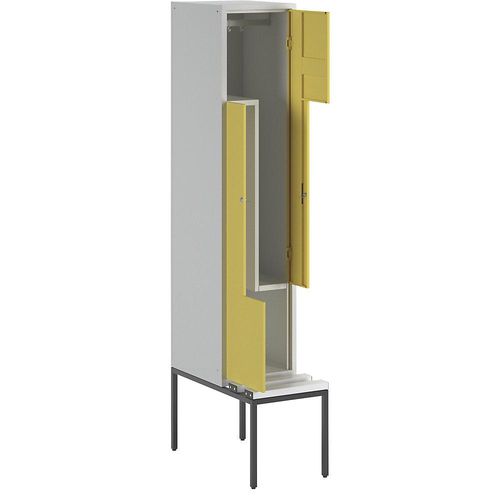 4250618252803 - Z-Garderobenschrank mit Sitzbank HxBxT 2140 x 400 x 500 mm 2 Abteile Türen zinkgelb