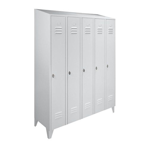 4250618240299 - Stahlschrank mit Schrägdach Abteile schrankhoch Gesamtbreite 1500 mm 5 Abteile lichtgrau RAL 7035