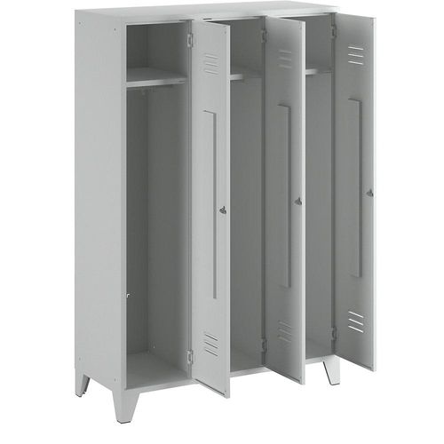 4250618226750 - Stahlspind mit Stollenfüßen Abteile schrankhoch Vollwandtüren Abteilbreite 400 mm 3 Abteile lichtgrau 4250618226750 - Stahlspind mit Stollenfüßen Abteile schrankhoch Vollwandtüren Abteilbreite 400 mm 3 Abteile lichtgrau