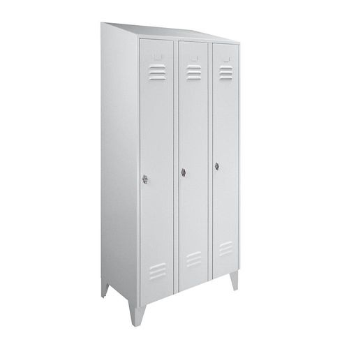 4250618240114 - Stahlschrank mit Schrägdach Abteile schrankhoch Gesamtbreite 900 mm 3 Abteile lichtgrau RAL 7035