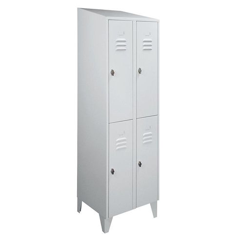 4250618240435 - Garderobenschrank mit Schrägdach halbhohe Fächer Gesamtbreite 600 mm 4 Abteile lichtgrau RAL 7035