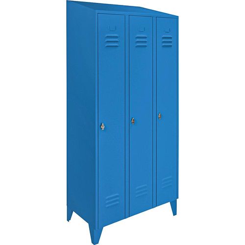 4250618240084 - Stahlschrank mit Schrägdach Abteile schrankhoch Gesamtbreite 900 mm 3 Abteile lichtblau RAL 5012 4250618240084 - Stahlschrank mit Schrägdach Abteile schrankhoch Gesamtbreite 900 mm 3 Abteile lichtblau RAL 5012