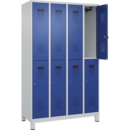 4067521974810 - Doppelstock-Spind Evolo PLUS 4 Abteile lichtgrau   enzianblau B 1200 mm mit breiten Füßen Zylinderschloss