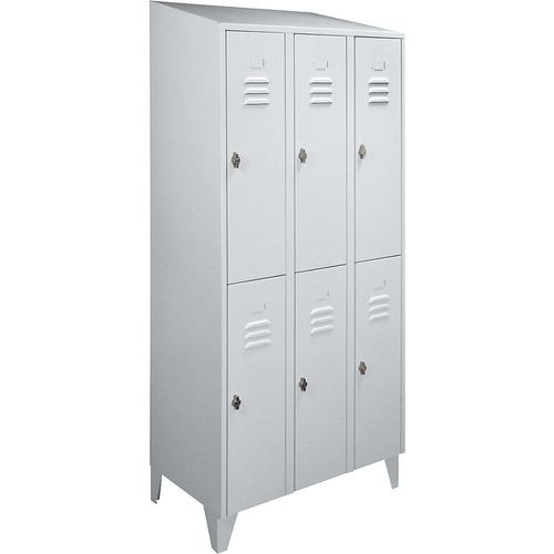 4250618240527 - Garderobenschrank mit Schrägdach halbhohe Fächer Gesamtbreite 900 mm 6 Abteile lichtgrau RAL 7035 4250618240527 - Garderobenschrank mit Schrägdach halbhohe Fächer Gesamtbreite 900 mm 6 Abteile lichtgrau RAL 7035