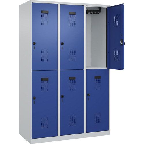 4067521932575 - Doppelstock-Spind Evolo PLUS 3 Abteile lichtgrau   enzianblau B 1200 mm mit Bodengleitern Drehriegel