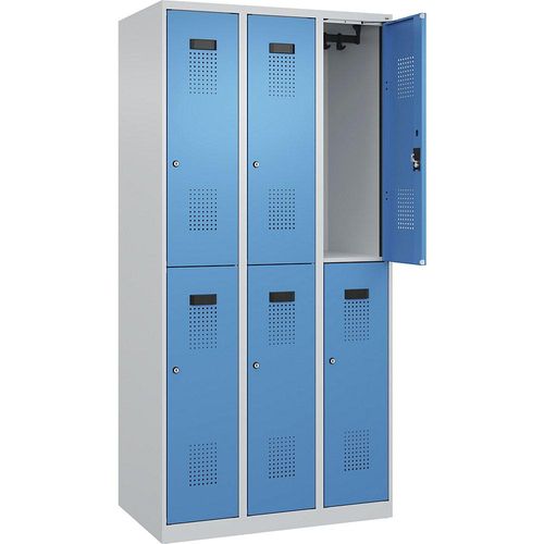 4067521975879 - Doppelstock-Spind Evolo PLUS 3 Abteile lichtgrau   lichtblau B 900 mm mit Bodengleitern Zylinderschloss