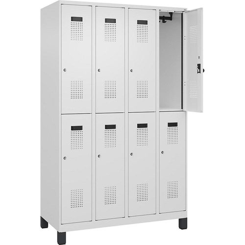 4068192038900 - Doppelstock-Spind Evolo PLUS 4 Abteile verkehrsweiß B 1200 mm mit breiten Füßen Zylinderschloss