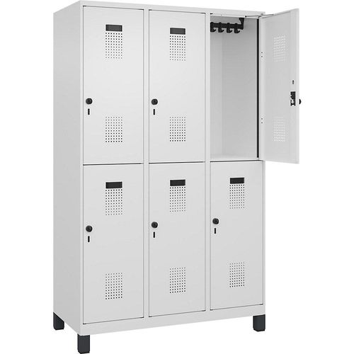 4067521949016 - Doppelstock-Spind Evolo PLUS 3 Abteile verkehrsweiß B 1200 mm mit breiten Füßen Drehriegel