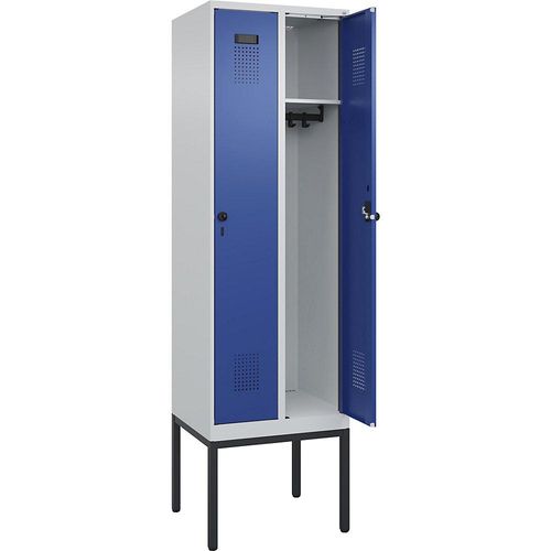 4068192155652 - Spind Evolo PLUS 2 Abteile lichtgrau   enzianblau B 600 mm mit schmalen Füßen Drehriegel