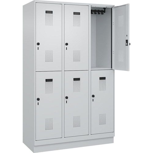 4067521940969 - Doppelstock-Spind Evolo PLUS 3 Abteile lichtgrau B 1200 mm mit Bodensockel Drehriegel