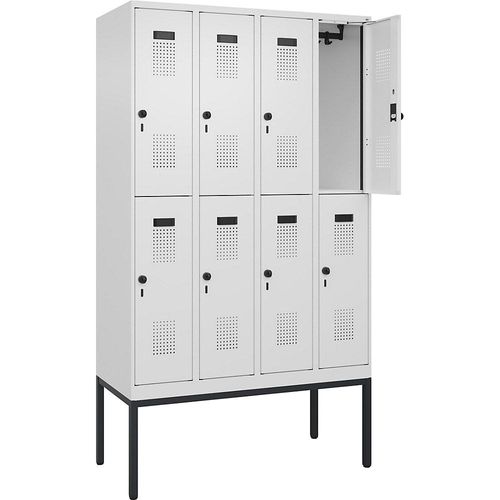 4068192218173 - Doppelstock-Spind Evolo PLUS 4 Abteile verkehrsweiß B 1200 mm mit schmalen Füßen Drehriegel