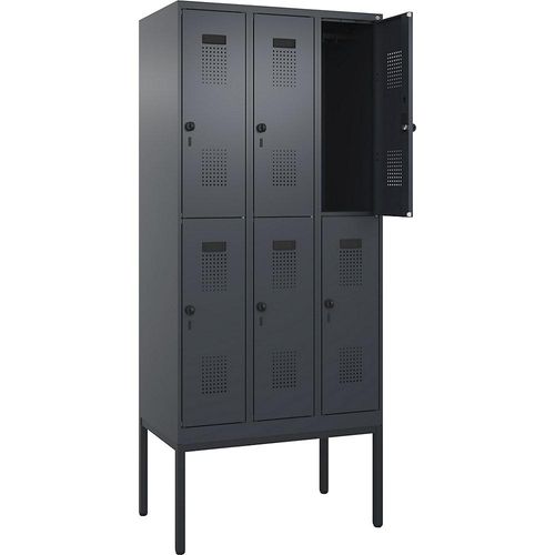 4068192200802 - Doppelstock-Spind Evolo PLUS 3 Abteile grau B 900 mm mit schmalen Füßen Drehriegel