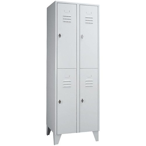 4250618224596 - Stahlspind mit Stollenfüßen Abteile halbhoch Vollwandtüren Abteilbreite 300 mm 4 Fächer lichtgrau
