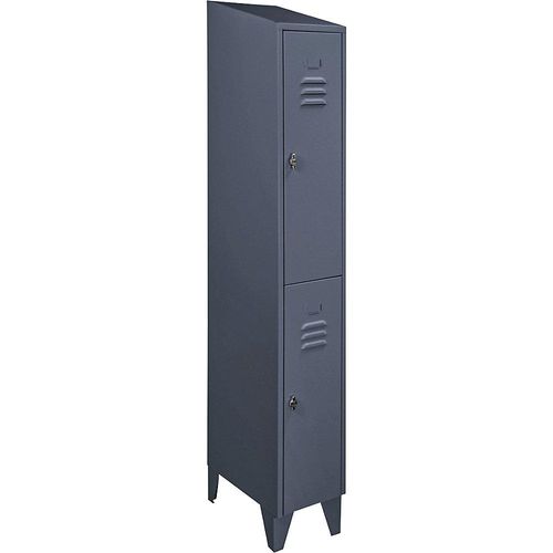 4250618240336 - Garderobenschrank mit Schrägdach halbhohe Fächer Gesamtbreite 300 mm 2 Abteile blaugrau RAL 7031