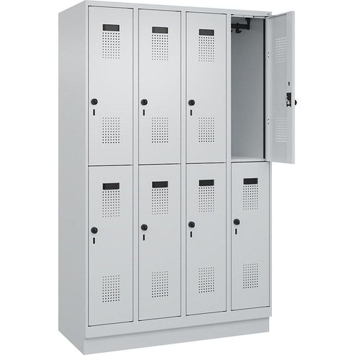 4067521940976 - Doppelstock-Spind Evolo PLUS 4 Abteile lichtgrau B 1200 mm mit Bodensockel Drehriegel