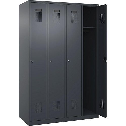 4067521989371 - Spind Evolo PLUS 4 Abteile grau B 1200 mm mit Bodengleitern Zylinderschloss C+P